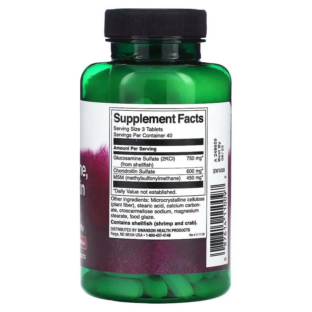 Препарат для суглобів та зв'язок Glucosamine, Chondroitin MSM Highest Strength 3 per day Swanson fit0026086 - фото 2