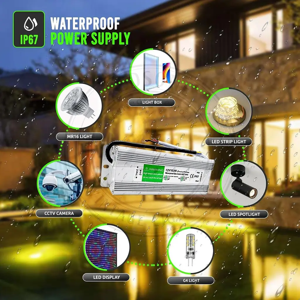 DC 12V 120W LED Driver Водонепроникний блок живлення IP67 Трансформатор AC230V Відкритий - фото 7