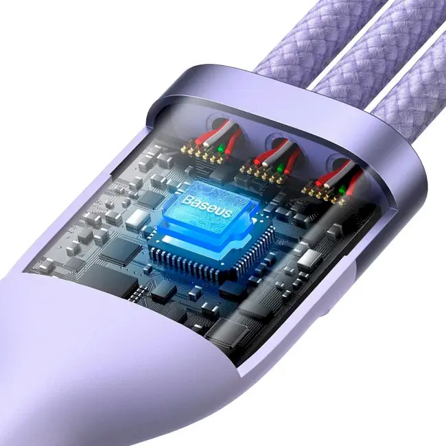 Кабель Baseus Flash Series Ⅱ 3-in-2 Cable USB+Type-C to MicroUSB+Lightning+Type-C 100W 1.2m CASS030105 Purple - фото 4