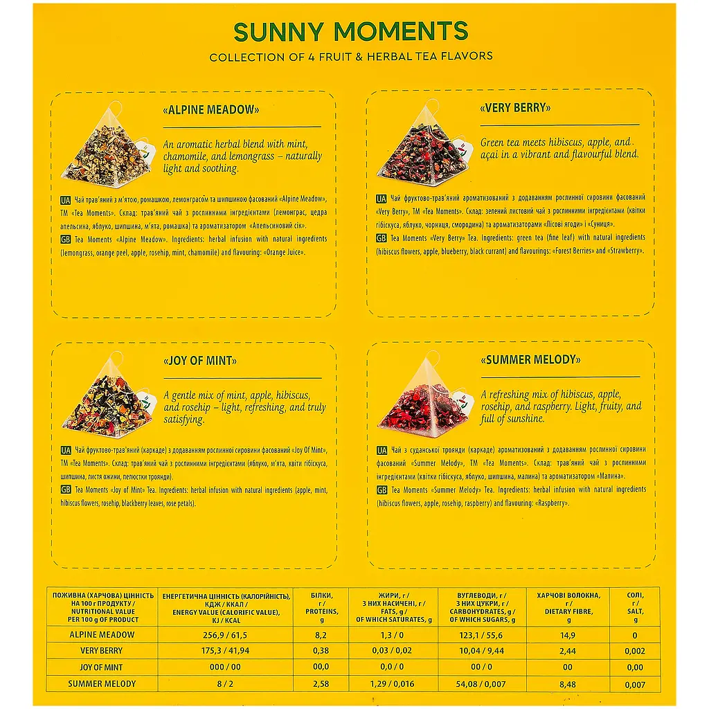 Чай фруктово-трав’яний Tea Moments Sunny Moments Асорті 4 смаки x 8 пірамідок - фото 5