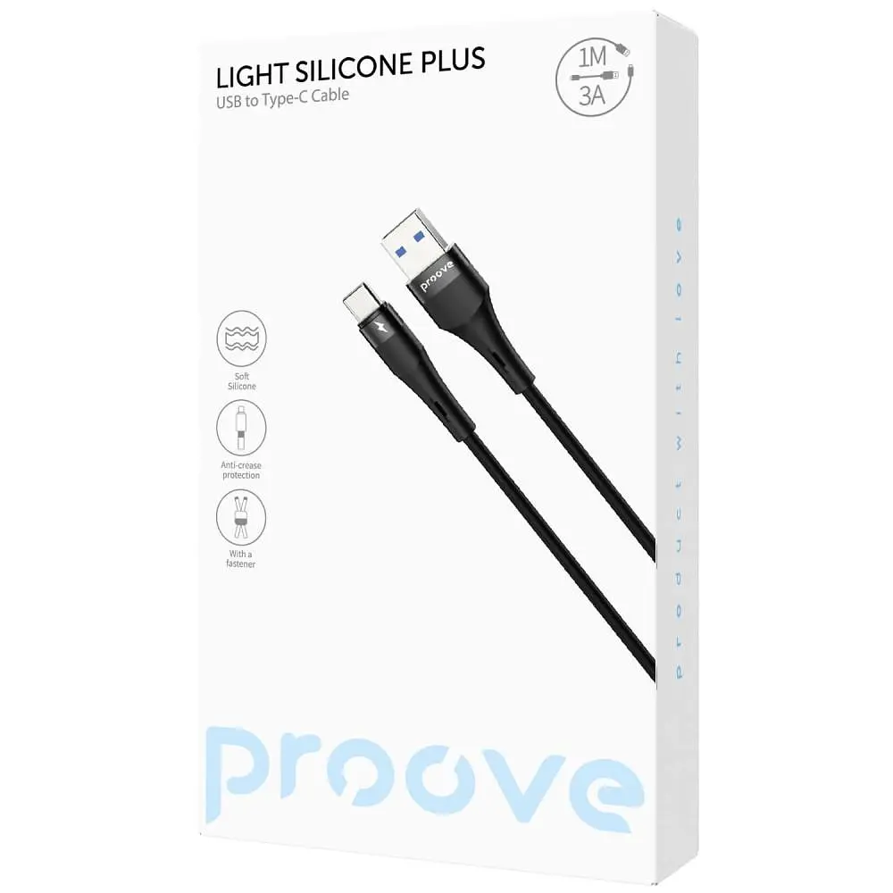 Кабель Proove Light Silicone Plus USB to Type-C 3A (1m) black (CCLS15001201) - фото 2