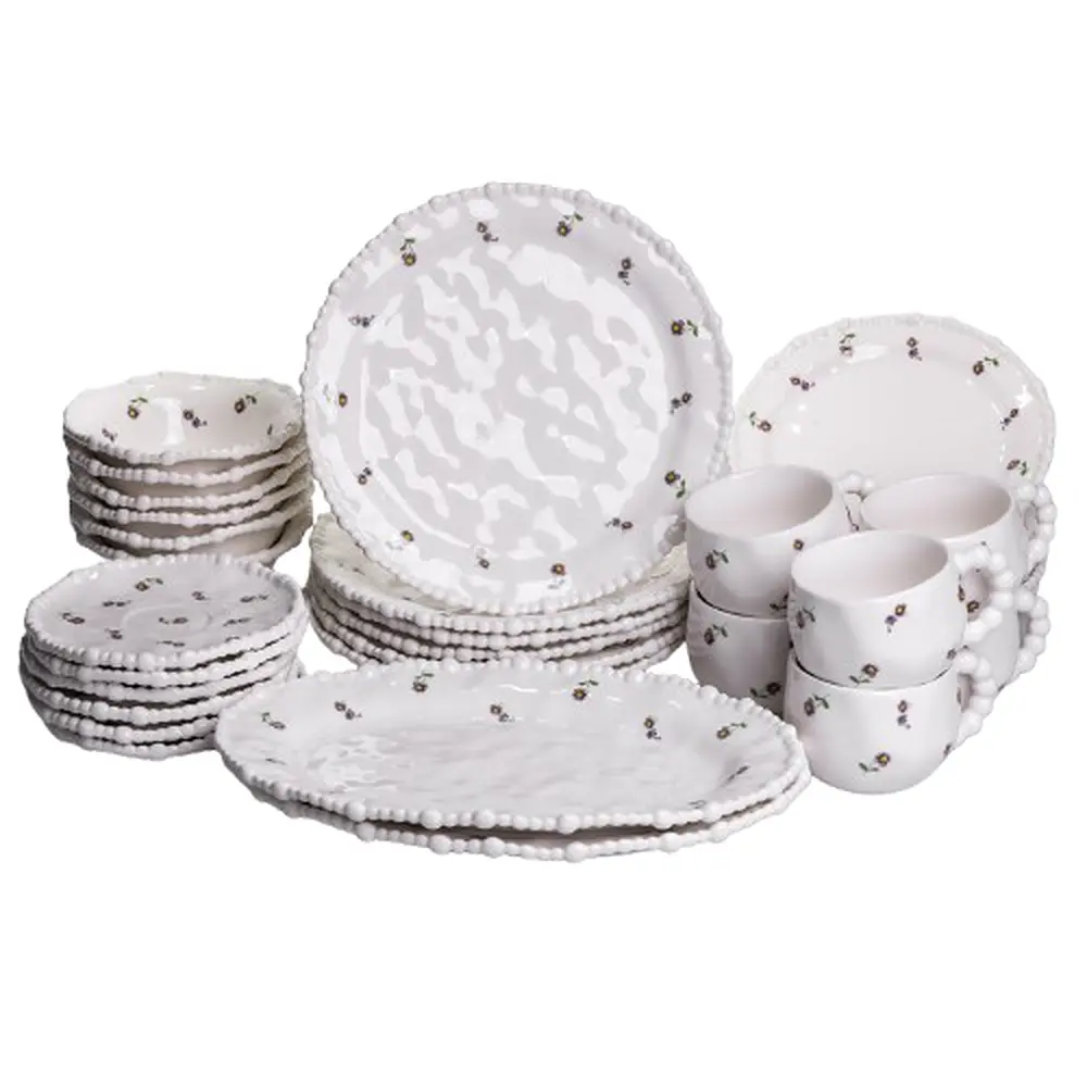 Столовый набор посуды тарелок и чашек 32 предмета на 6 персон Pearl фарфоровый Yiwu YY78-4A - фото 2