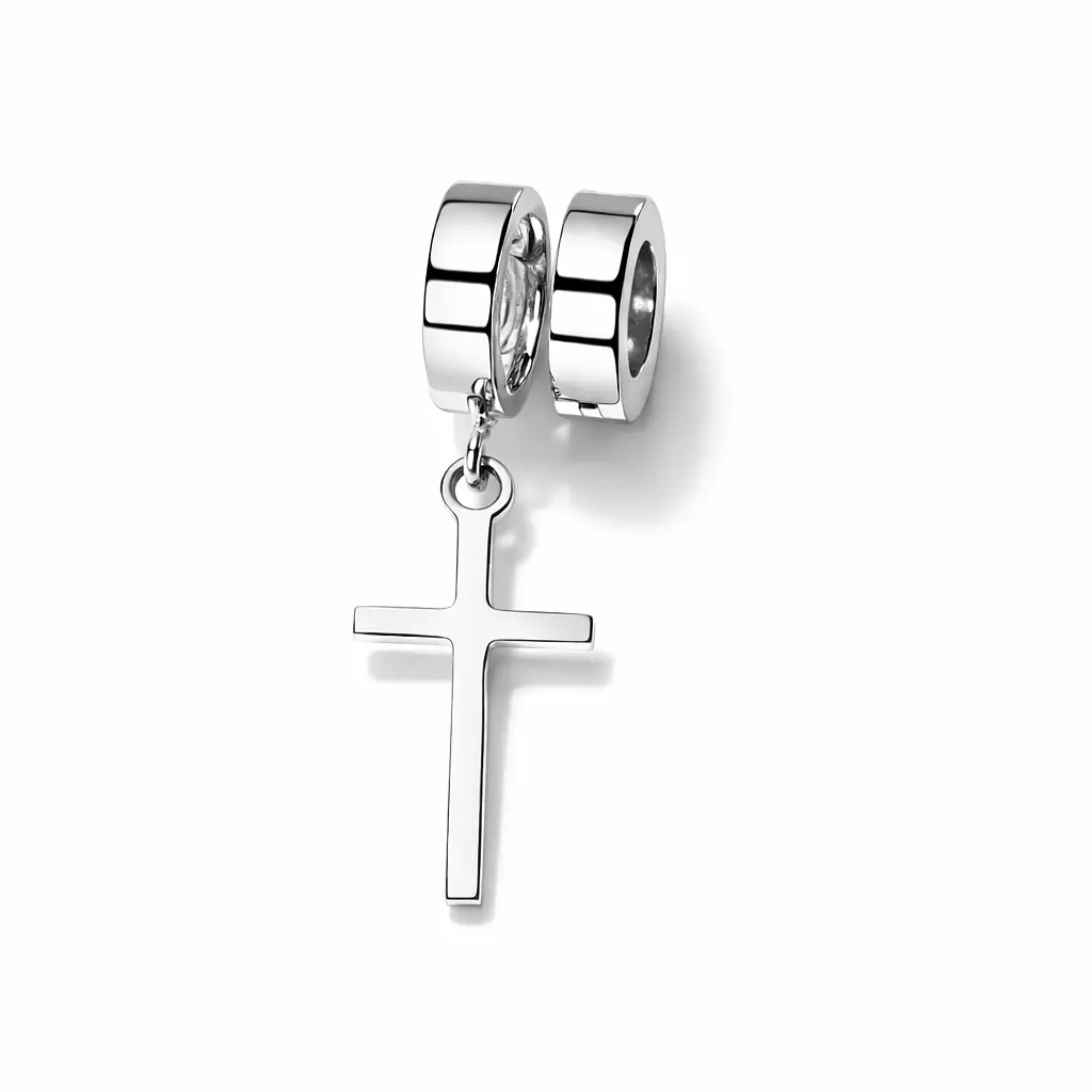 Сережки з білого золота з хрестиком S-0387