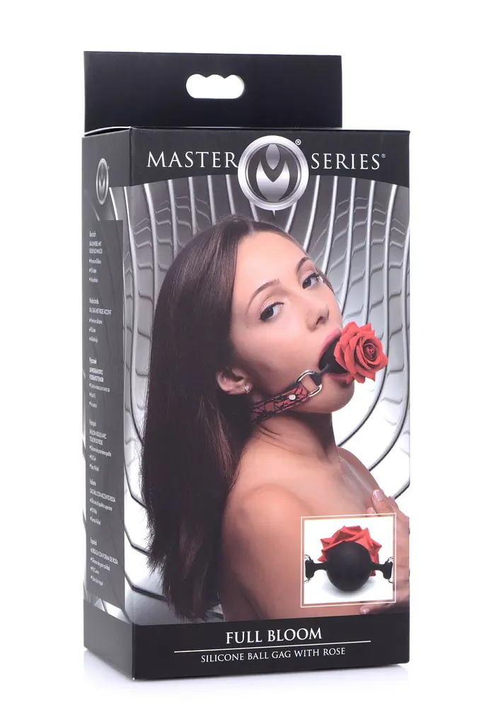 Кляп з трояндою Master Series: Eye-Catching Ball Gag With Rose, чорно-червоний - фото 8