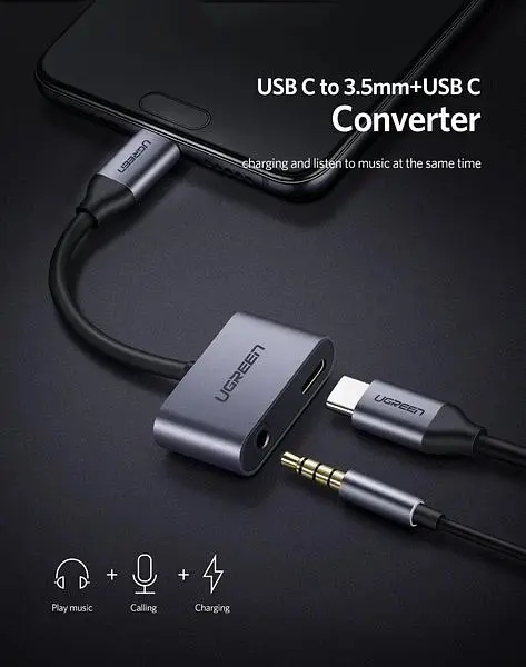 Перехідник Ugreen CM193 - адаптер Usb-C - на 2 порти Type-C + 3.5mm Audio (UGR-50596) - фото 3