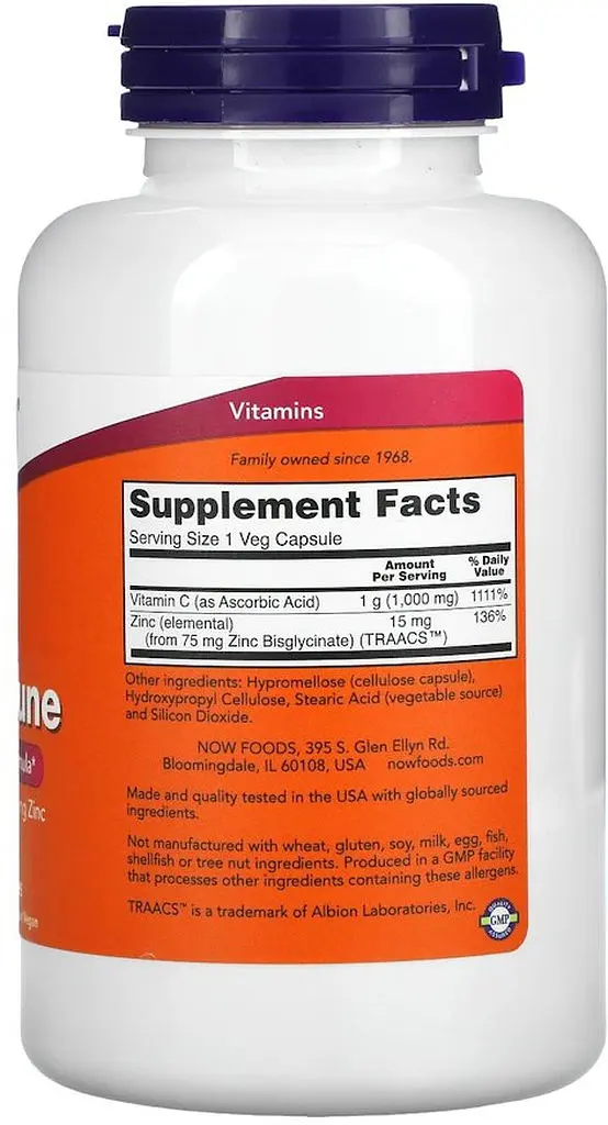 Витамин С и цинк NOW Vitamin C-1000 & Zinc Immune, 180 вегакапсул для улучшения иммунной системы - фото 2