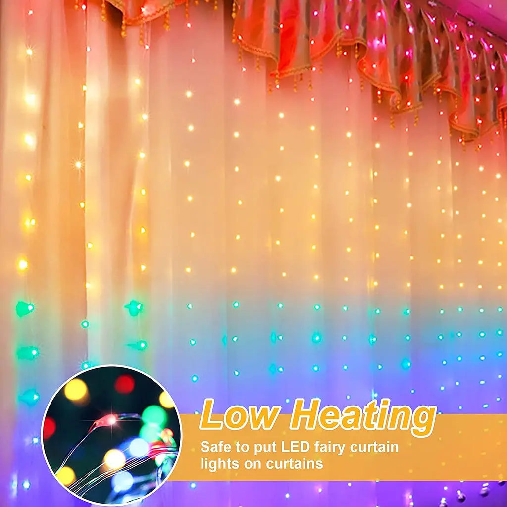 Штора светодиодная гирлянда LED Star капля росы Rainbow 3 х 3 м с пультом - фото 4