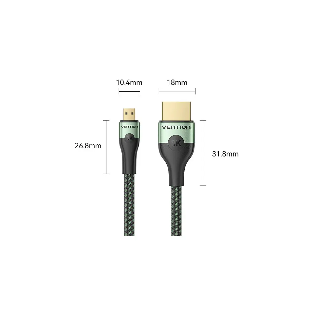 Кабель мультимедійний Vention HDMI M - HDMI micro M V2.0 8K 60Hz зелений 1 м (AGKGF) - фото 3