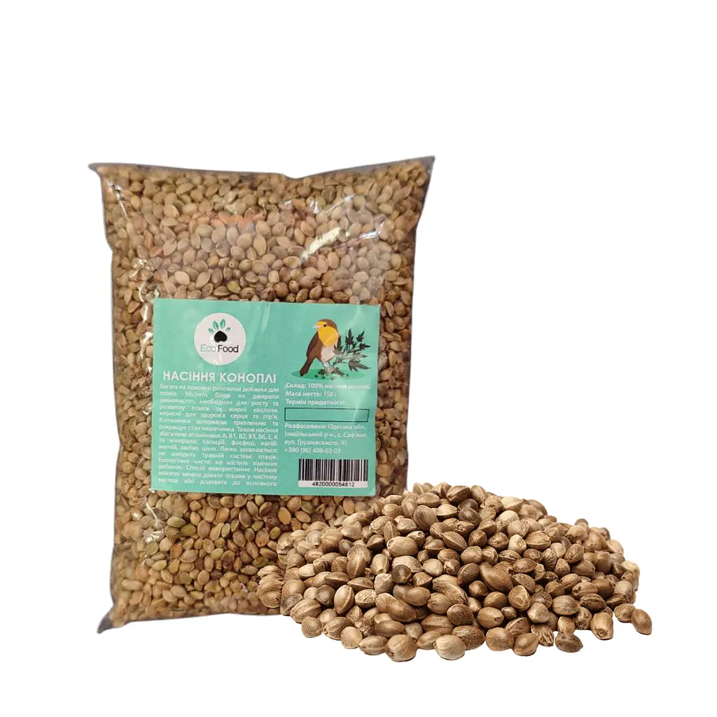 Ласощі для птахів EcoFood насіння конопель 150 г 054812 - фото 2