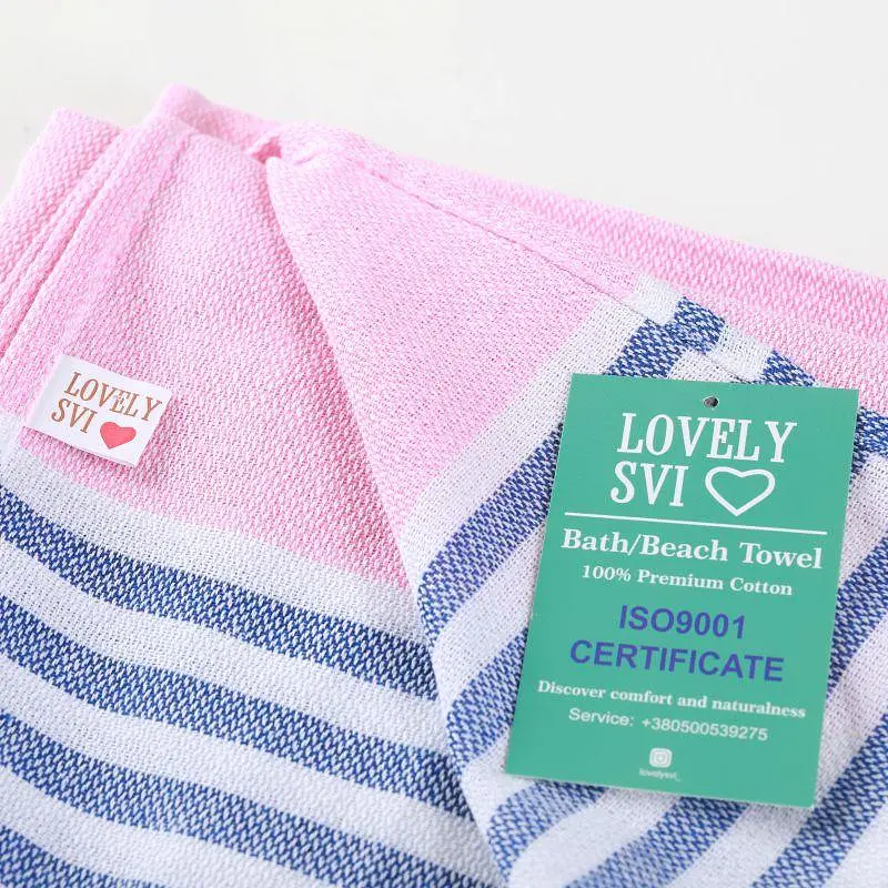 Рушник пештемаль Lovely Svi бавовняний, пляжний, хамам, spa - XХL 100x180 см Pink/Blue Stripes (7032025) - фото 2