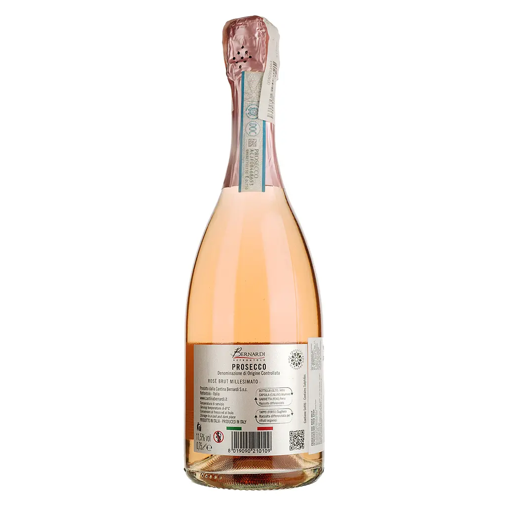 Ігристе вино Bernardi Prosecco DOC Millesimato Brut Rose, рожеве, брют, 0.75 л - фото 2