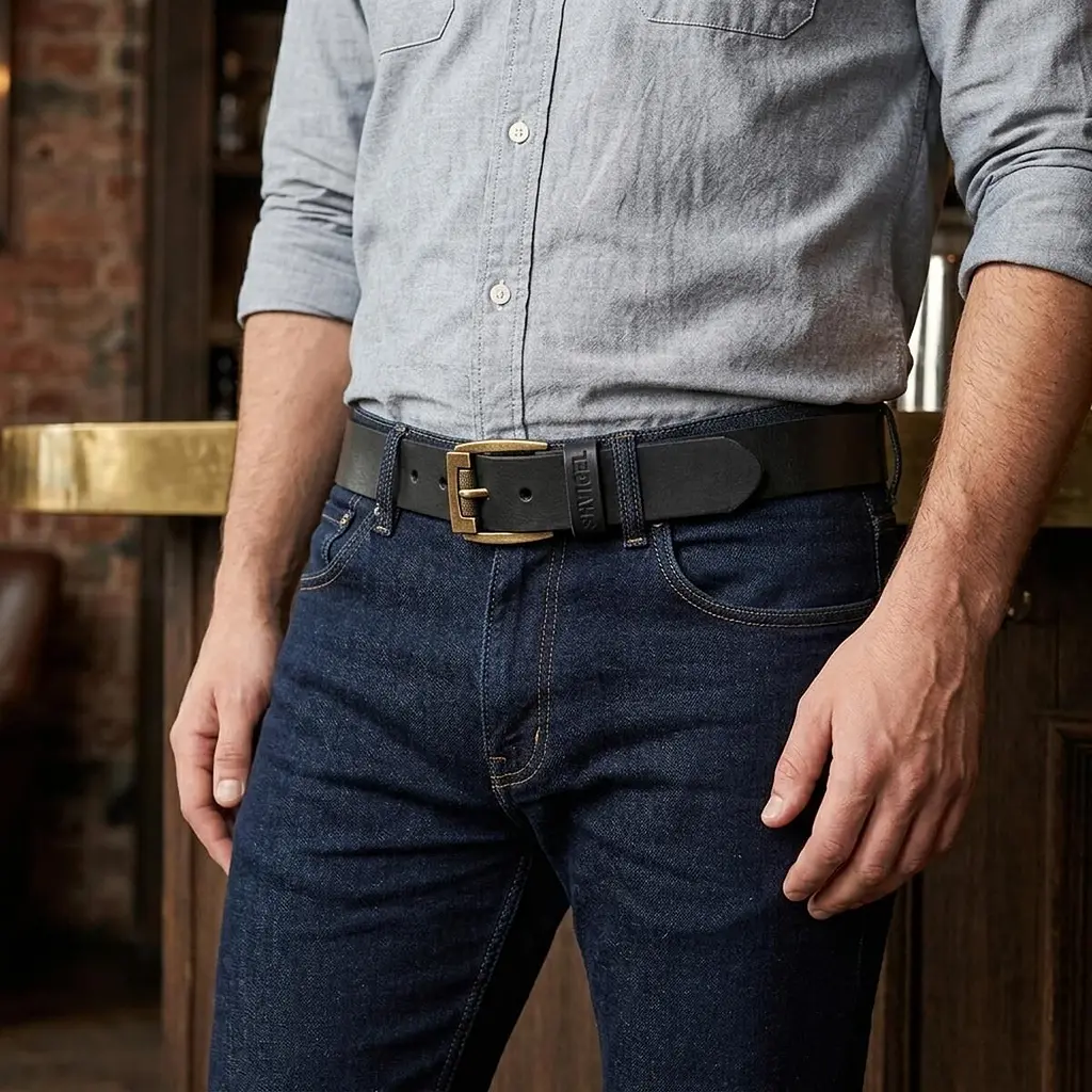 Ремінь SHVIGEL шкіряний 00001 чорний 105-120 см - фото 2
