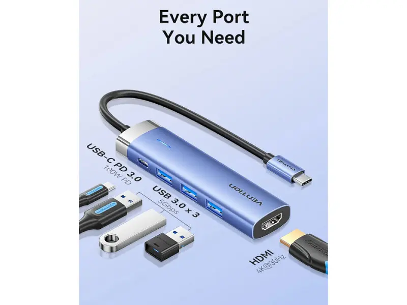 Мультипортовий адаптер Vention 5-in-1 USB-C to HDMI/USB3.0x3/PD (TGESB) - фото 7