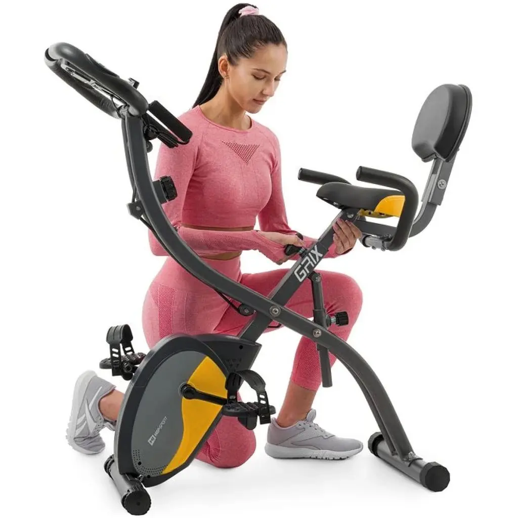 Велотренажер Hop-Sport HS-3010X Grix X-Bike магнитный с эспандерами серо-желтый - фото 6