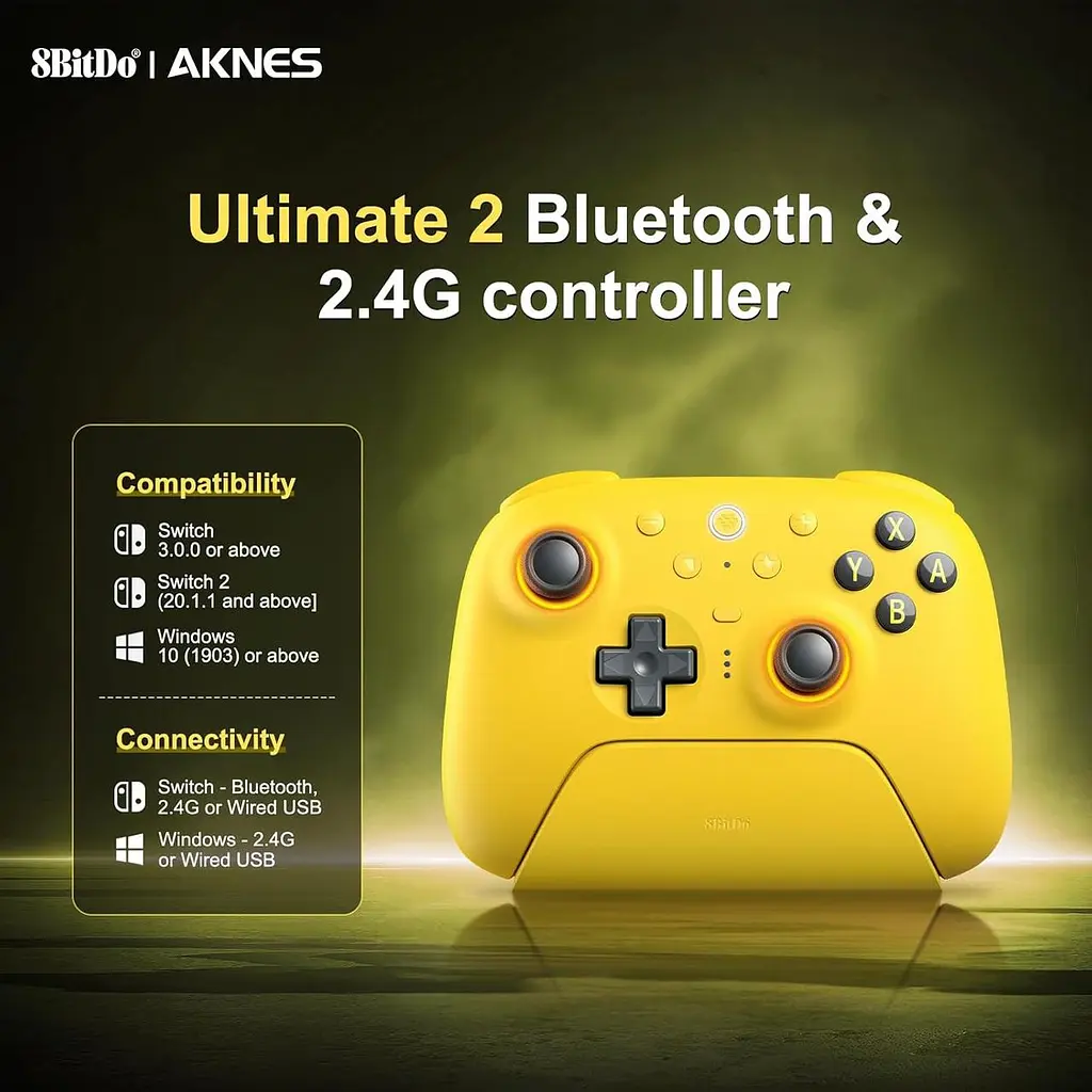 Геймпад 8BitDo Ultimate 2 Bluetooth Switch, Switch 2, ПК з Windows, TMR, Еффект Холла Жовтий - фото 6
