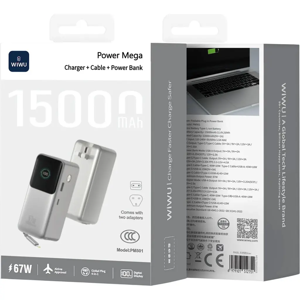 Зовнішній акумулятор WiWU PM501 15000mAh 67W Gray (6979107512751) [172714] - фото 6