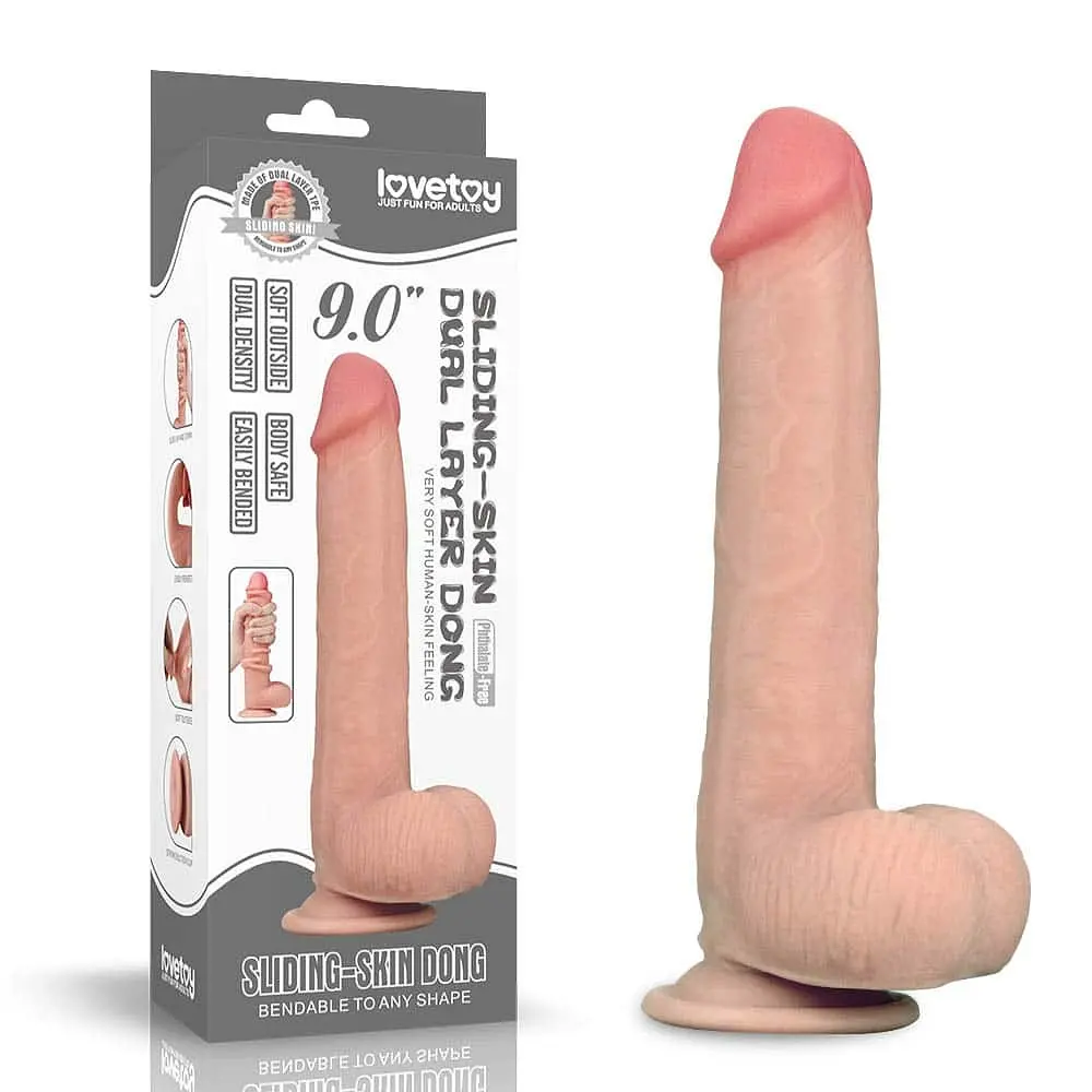 Фаллоимитатор LoveToy Sliding-Skin Dual Layer Dong 9" Flesh 23 см телесный - фото 6