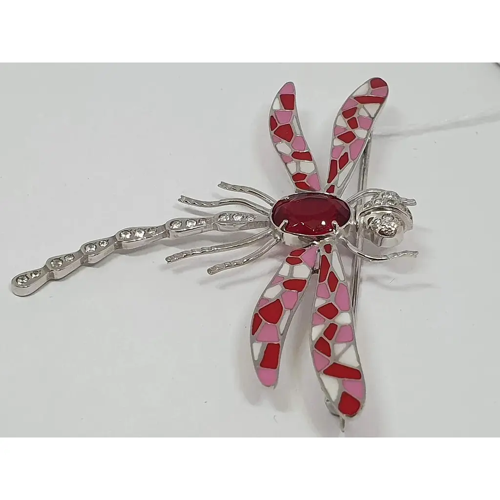 Срібна брошка Vegas Бабка з фіанітами та емаллю. 70001Р Червоний - фото 2