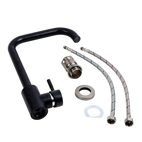 Змішувач кухонний Platinum NS02B (3008B-NA) поворотний одноважільний з нержавіючої сталі чорний металік - фото 2