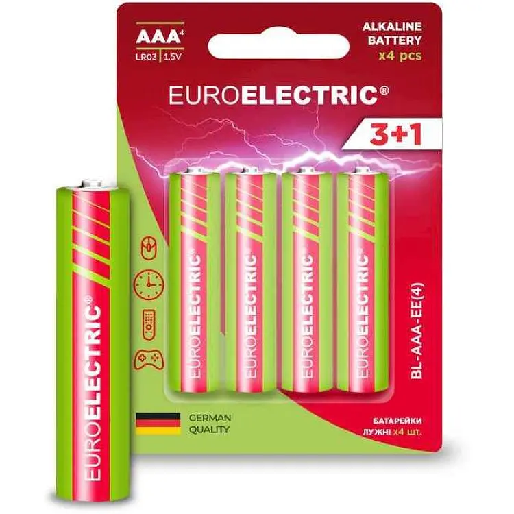 Батарейка лужна EUROELECTRIC LR03/AAA 4шт 1,5V blister