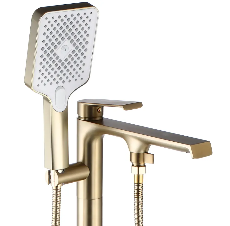 Змішувач для ванни Rea Hass brushed gold підлоговий REA-B6404, Золотий - фото 2
