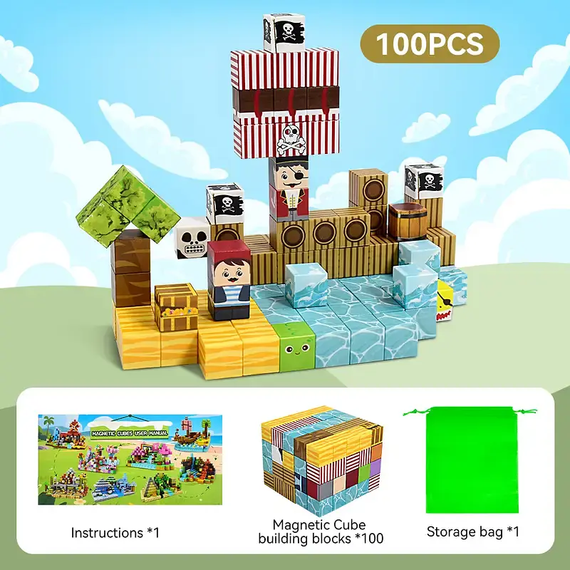 Магнітний конструктор Minecraft 100 шт по грі Майнкрафт Піратський корабель Mk001054 - фото 5