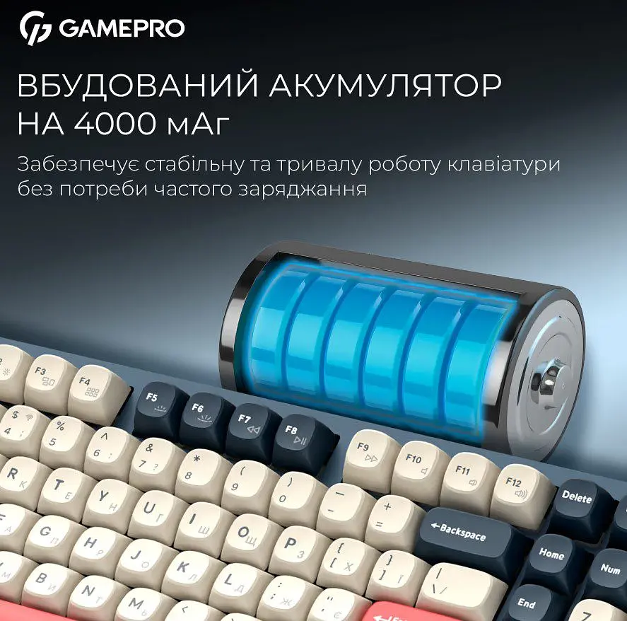 Клавіатура ігрова механічна GamePro MK-305-BL Asgard Drakkar Keychron Super Red Switch Bluetooth 5.2/2.4 ГГц/USB Blue - фото 12