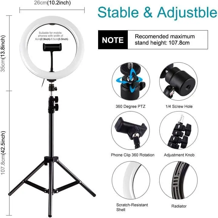 Кильцева USB LED лампа Puluz PKT3069B 10.2" + штатив 1.1 м - фото 2