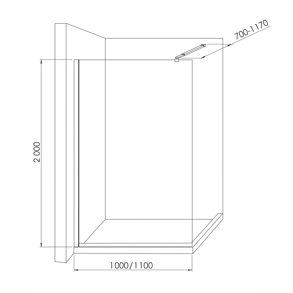 Душова стінка Imprese Walk-In з профілем та тримачем, 110x200 см, скло mávat black matt s09111004MV, інтимато, чорний матовий - фото 2