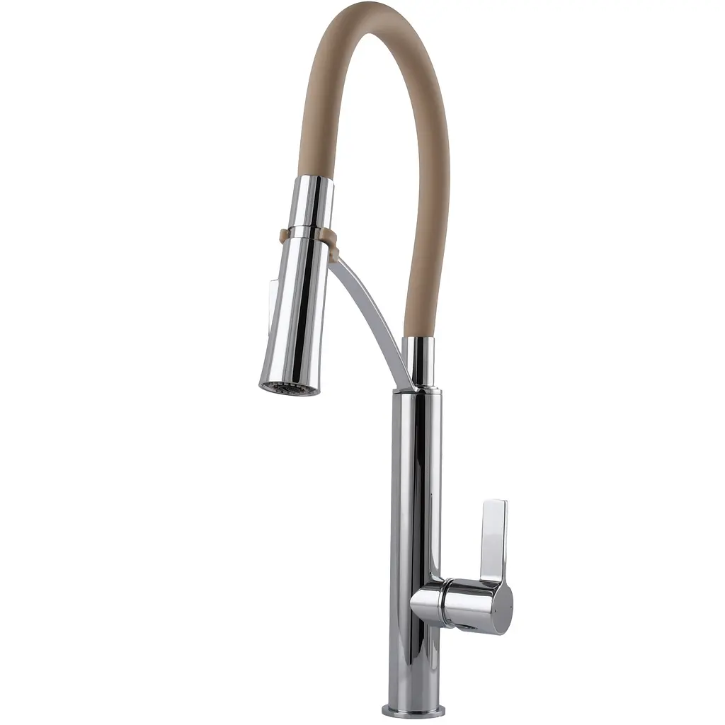 Змішувач для кухні TOPAZ MODERNO TMD-8817-H23-BG бежевий з гофро-гусаком та лійкою-душем - фото 5
