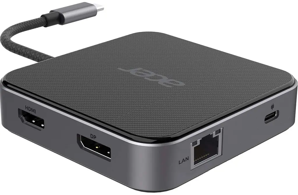 Розгалужувач, кардридер, USB-Хаб Acer USB hub Multiport Black USB-C HDMI/DP/2xUSB-A3.2/USB-C/RJ45/mini-jack, 0.15 м - фото 2