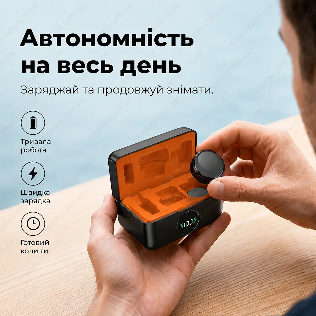 Бездротові петличні мікрофони 2 шт Type-C з шумоподавленням у зарядному кейсі - фото 8