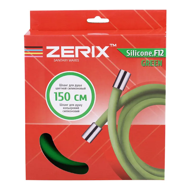Шланг для душу Zerix F12 Green 150 см силіконовий ZX2999, Хром - фото 2