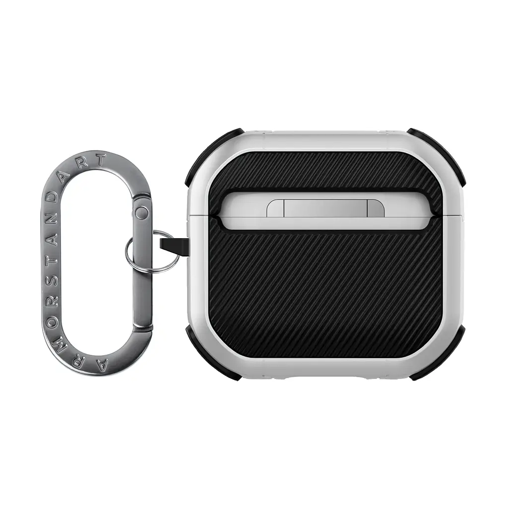 Чохол для навушників Apple AirPods 4, білий, Panzer, протиударний захисний кейс з TPU та полікарбонату, посилені стінки, захист від подряпин, пилу та ударів, легкий та компактний, з карабіном для кріплення, ArmorStandart (ARM82553) - фото 2
