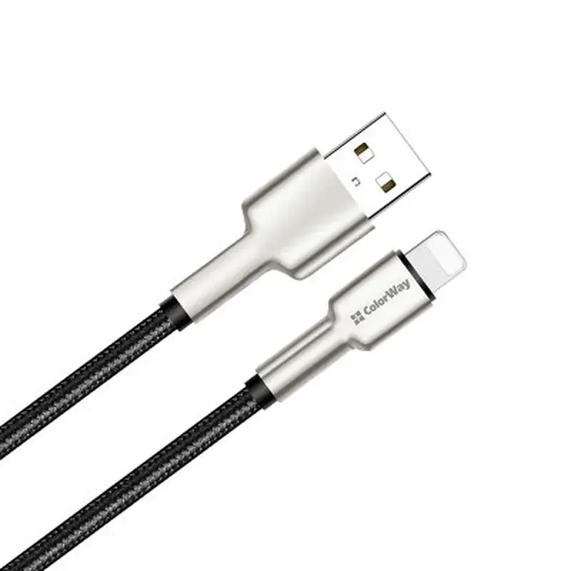 Дата кабель USB 2.0 AM to Lightning 1.0m head metal black ColorWay (CW-CBUL046-BK) - фото 2