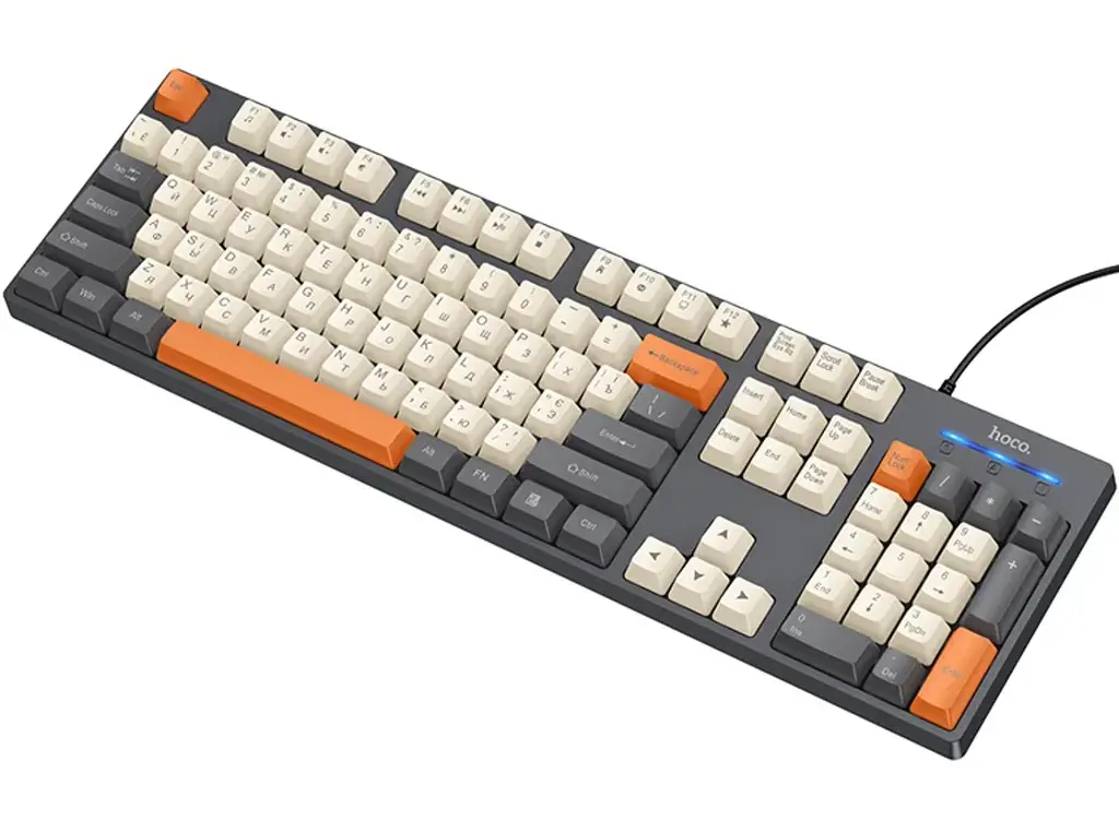 Клавіатура HOCO GM61 дротова мембранна Phantom (3-Color 104 клавіші), USB, (Ukrainian version), сіро-біла з помаранчевим - фото 3