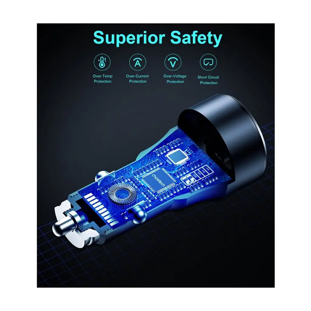 Зарядное устройство для Choetech car USB-A/USB-C 63W QC3.0/PD/PPS black (TC0010-BK) - фото 5