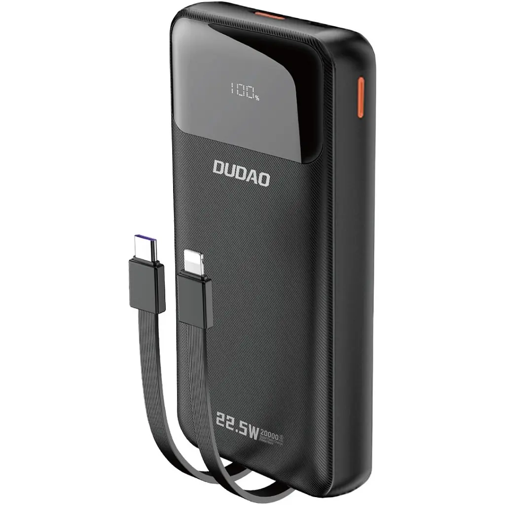 Універсальна мобільна батарея Dudao 20000mAh K15 Pro 22,5W PD USB-A,USB-C In/Out,with built-in USB-C/Lightning cables Black (6977196682430) - фото 5