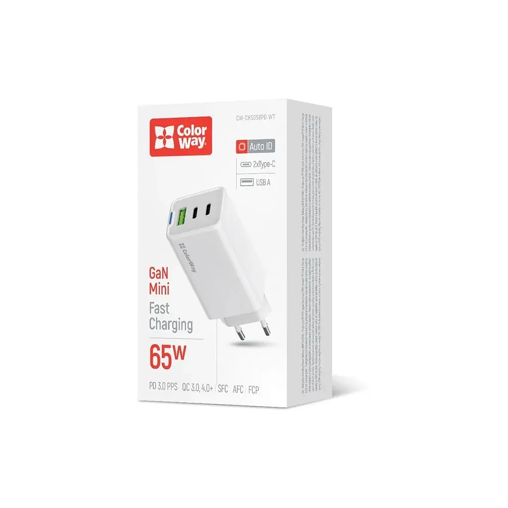 Зарядний пристрій ColorWay GaN Mini 65W PD Port PPS USB (USB-2C1A) white (CW-CHS058PD-WT) - фото 6
