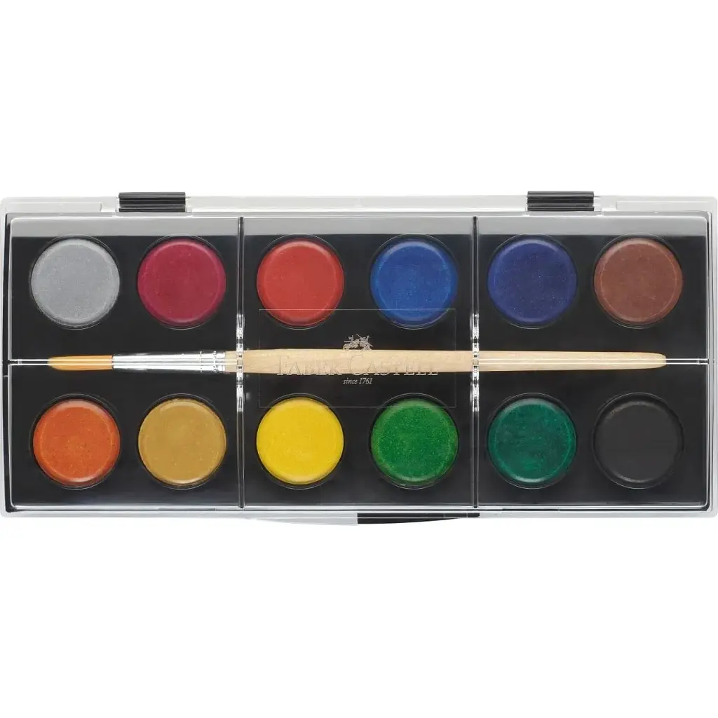 Акварельні фарби Faber-Castell суха, з пензлем, D24мм, 12 кольорів (32297) - фото 3
