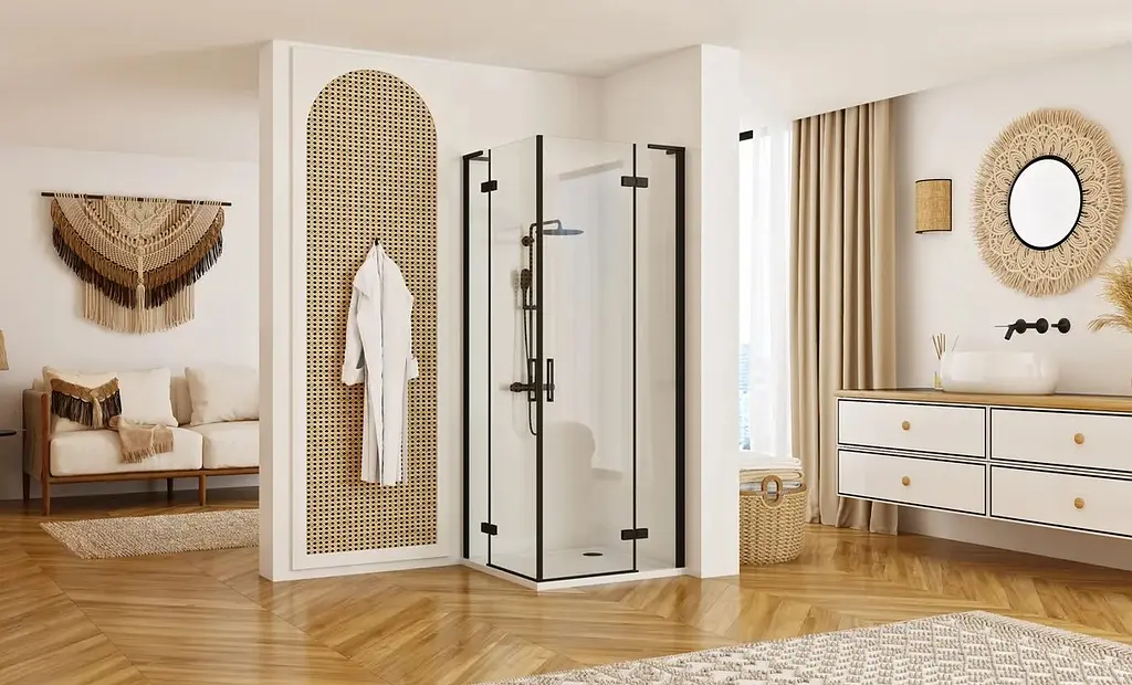 Душова кабіна Rea Hugo 100x100 black підвійна REA-K6602, Чорний матовий, Універсальна, прозрачний, Чорний матовий - фото 2