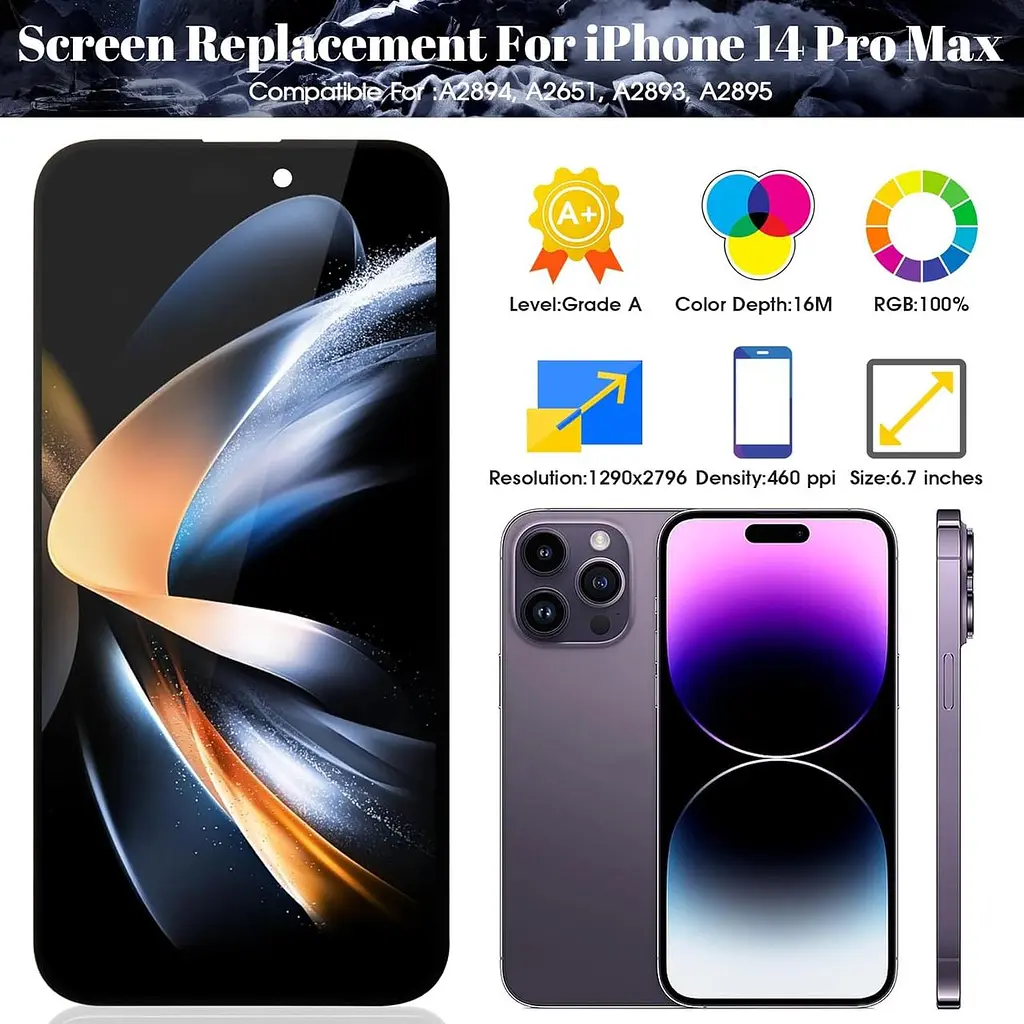 Екран для iPhone 14 Pro Max, LCD + сенсор, чорний, для моделей A2894/A2651/A2893/A2895 - фото 7