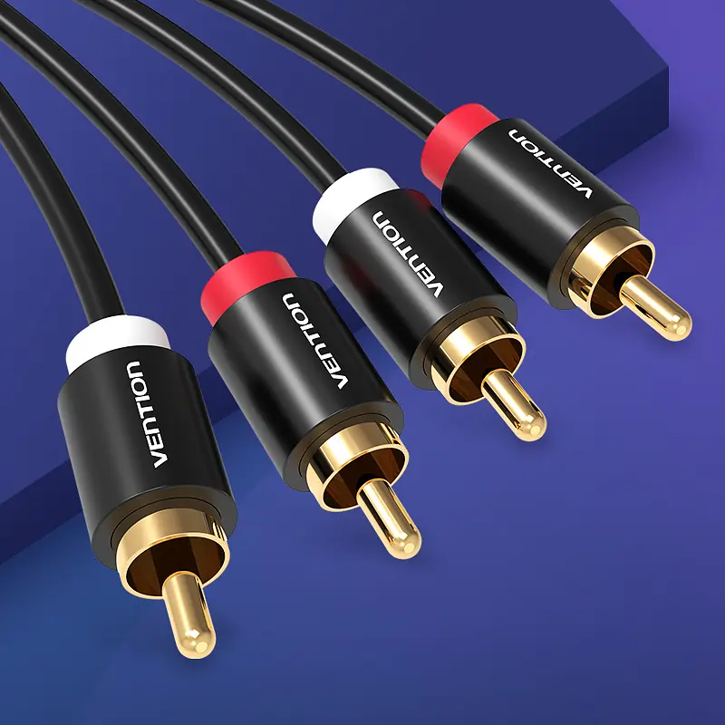 Стереоаудіокабель Vention 3 м тюльпани 2 RCA штекери на 2 RCA штекери позолочені контакти алюмінієві корпуси штекерів чорний (VAB-R06-B300) - фото 2