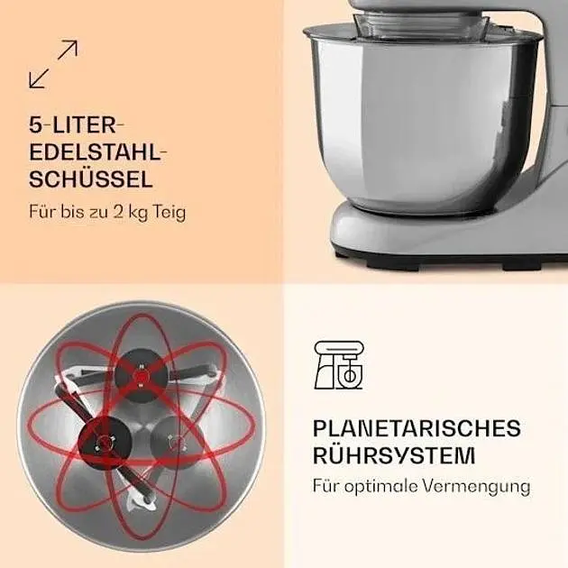 Кухонний комбайн тістоміс Klarstein Bella Pico 2G 1300 W (10036469) - фото 5