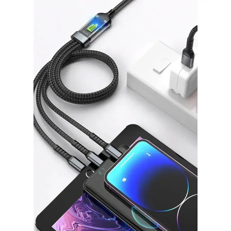 Дата кабель USB 2.0 AM to Lightning + Micro 5P + USB-C 1.2m 100W nylon black XoKo (SC-3100) - фото 3