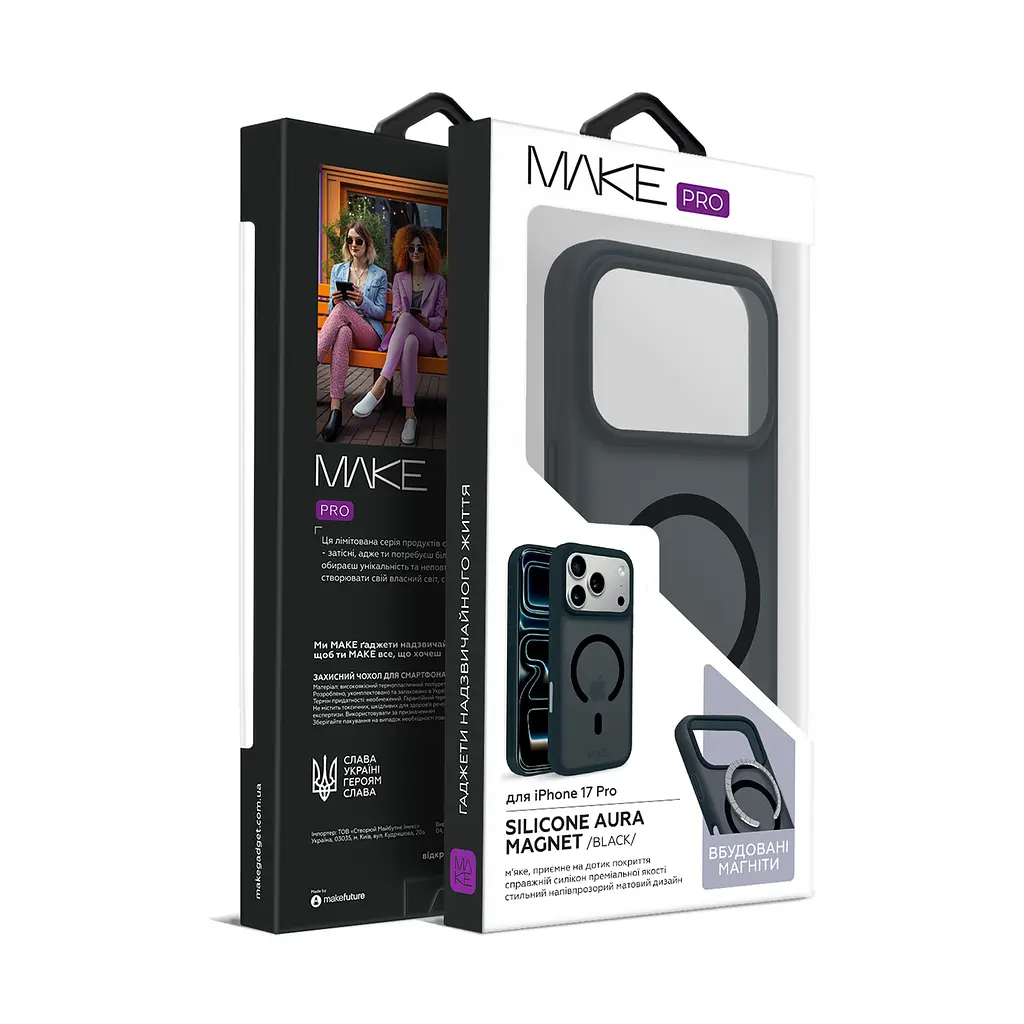 Чохол MAKE Apple iPhone 17 Pro Silicone Aura Magnet Black - фото 2