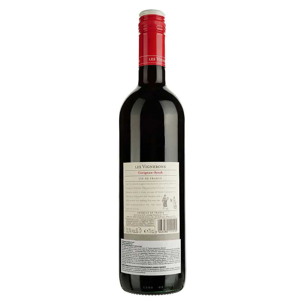 Вино Les Vignerons Carignah Syrah, червоне, сухе, 0,75 л - фото 2