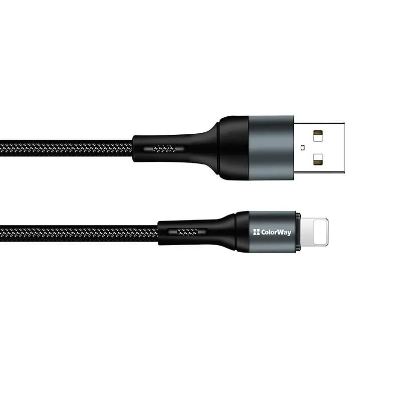Кабель ColorWay USB - Lightning (M/M), nylon, 2.4 А, 1 м, Black (CW-CBUL045-BK) - фото 5