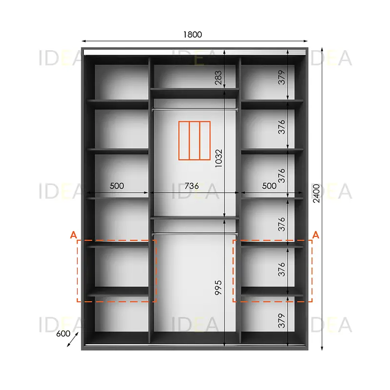 Шафа-купе Idea серія 3 180 x 60 x 240 см Антрацит - фото 2