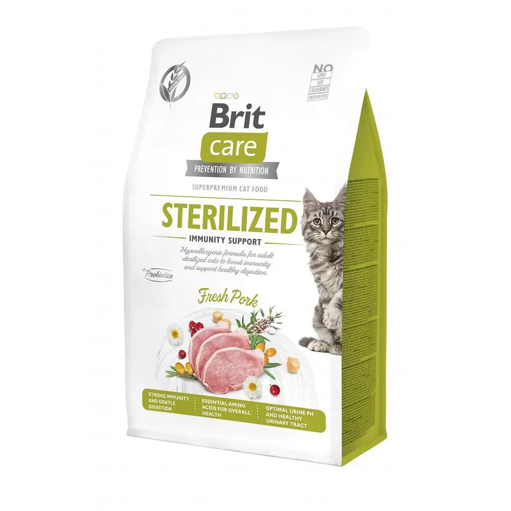 Сухий корм Brit Care Cat by Nutrition Sterilized Immunity Support для стерилізованих кішок, зі свининою 400 г (арт.172544)